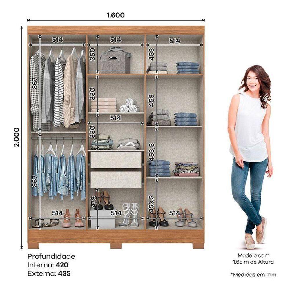 Guarda Roupa Casal B369 Nature Off | Casas Bahia