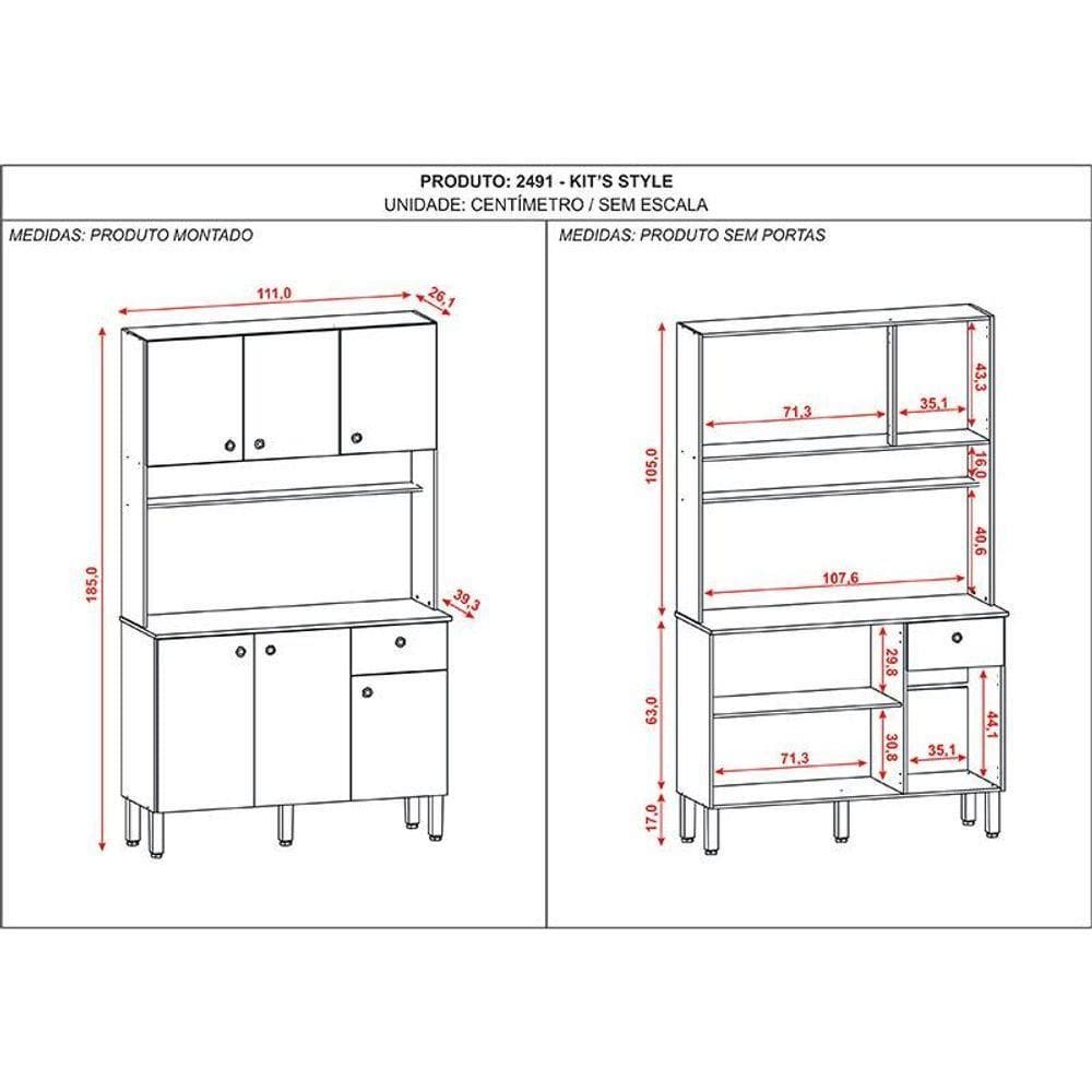 Kit Cozinha Style 6 Portas Freijó Nero Ripado - Kits Paraná
