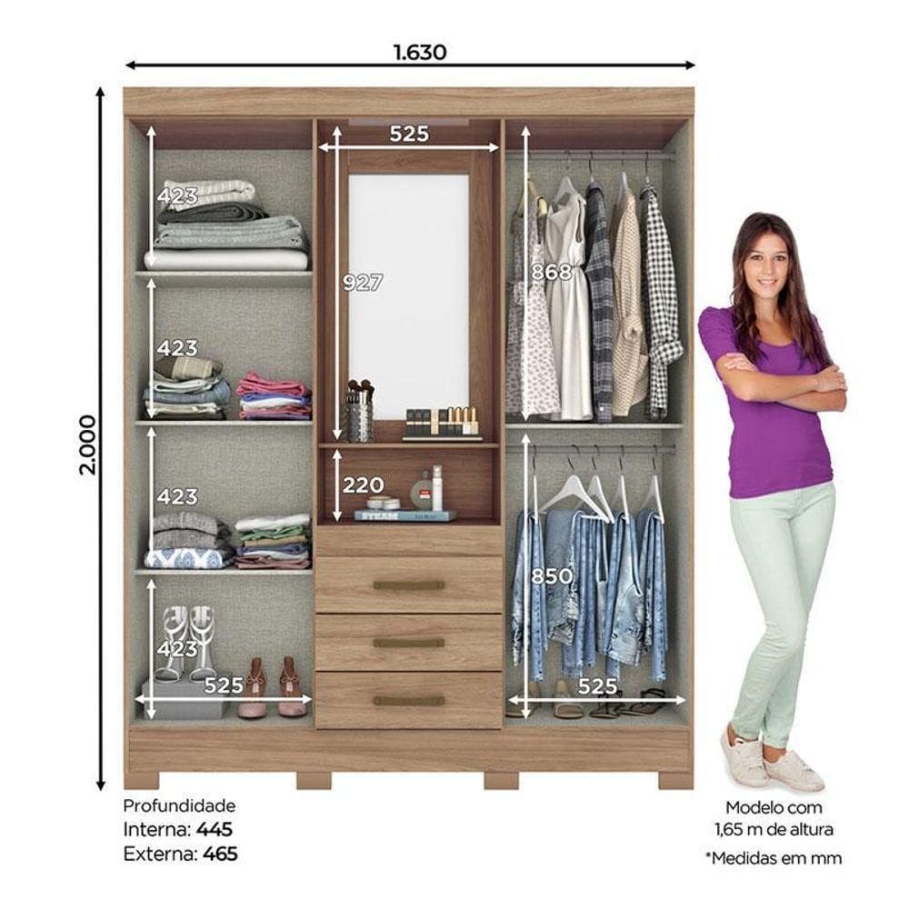 Guarda Roupa Solteiro B24 Jequitibá Brilho | Casas Bahia