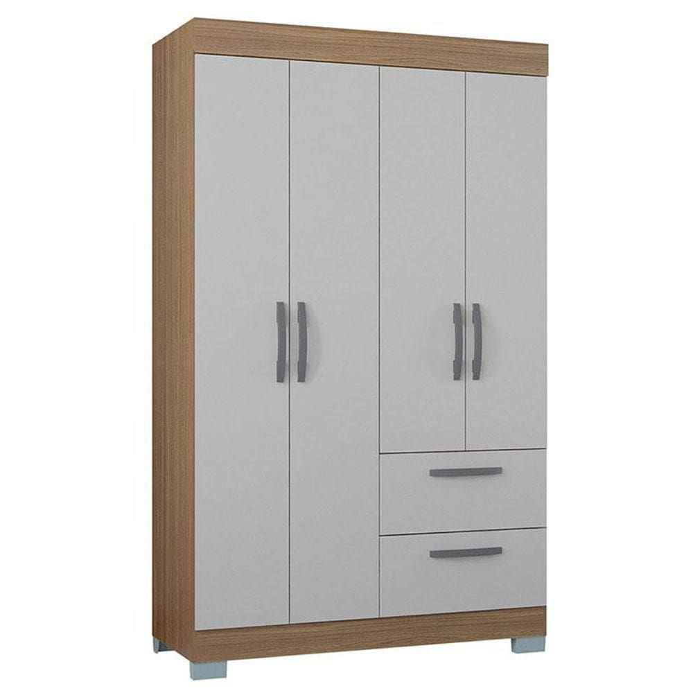Guarda Roupa Solteiro Ambiente Tóquio 4 Portas Castanho Off White - Poquema