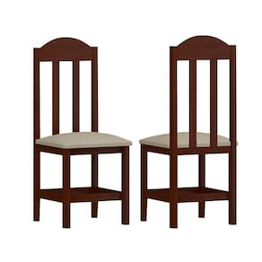 Kit Com 2 Cadeiras De Jantar Madeira Maciça Estofado Safira Castanho Material Sintético Bege Nemargi