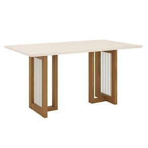 Mesa De Jantar Yara 160 Cm Canto Reto Com Vidro Nature Off White - Henn
