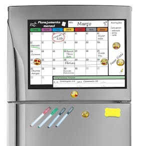 Planner mensal planejador magnético geladeira 6 emoticons e apagador com imã marcação tarefas compromissos agenda