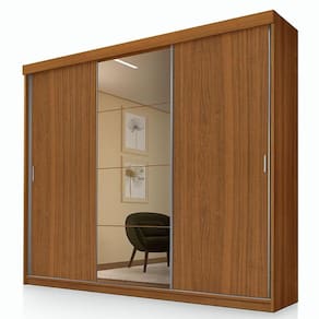 Guarda Roupa Casal Ímola 3 Portas de Correr com Espelho Carvalho New - Luapa