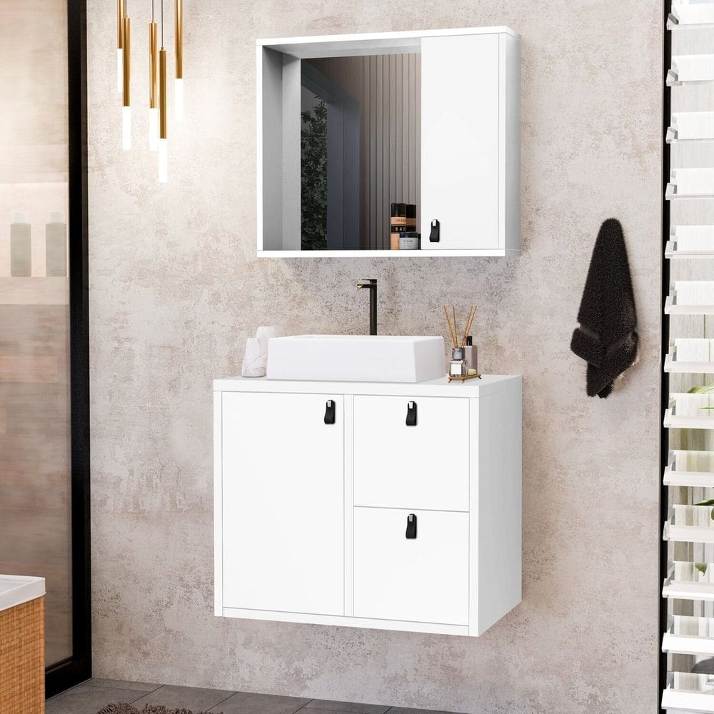 Conjunto Gabinete para Banheiro com Cuba Sobrepor e Espelheira Toro 60 Cm Branco