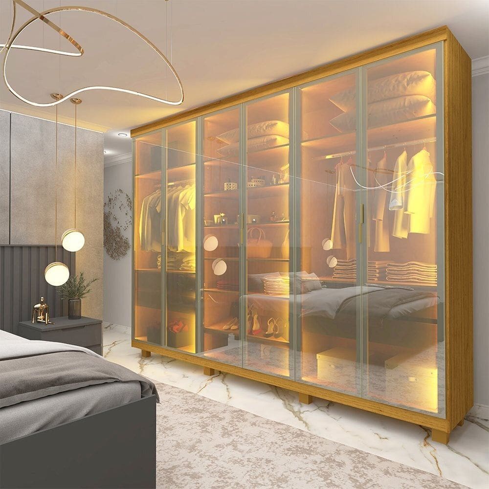 Guarda-roupa Casal 6 Portas com 6 Portas Reflecta com Pés com Led Imperatriz Naturale