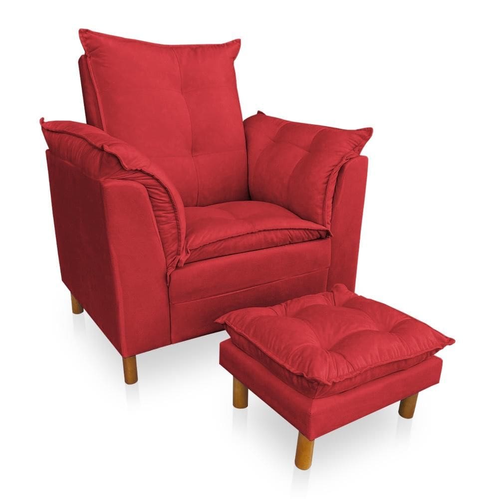 Kit Poltrona Amamentação Sara e Puff Veludo Vermelho SKY MOBILE