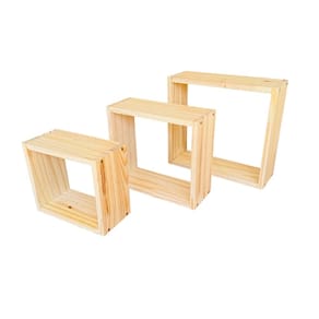 Kit 3 Nichos Decorativos P-M-G Madeira Pinus Cor Natural