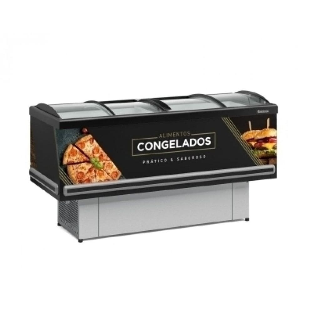 Ilha Para Congelados Vidro Curvo 1,90m Gelopar -GESV-190C PR Dupla Ação 127v
