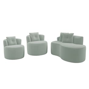Kit Sofá e 02 Poltronas Orgânicas Living Bob com Almofadas Bouclê Verde Menta - Desk Design