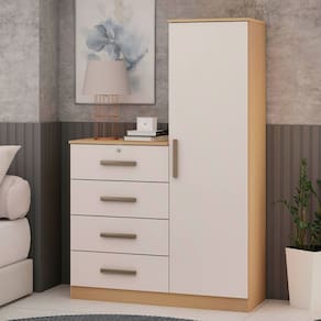 Cômoda Aurora 4 Gavetas 1 Porta Freijo/White Laca - Genialflex