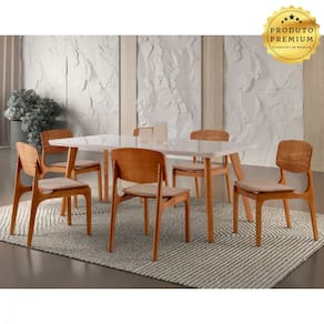 Conjunto Sala de Jantar Mesa Malta 160cm com Vidro e 6 Cadeiras Malta Gold em Madeira Moderna