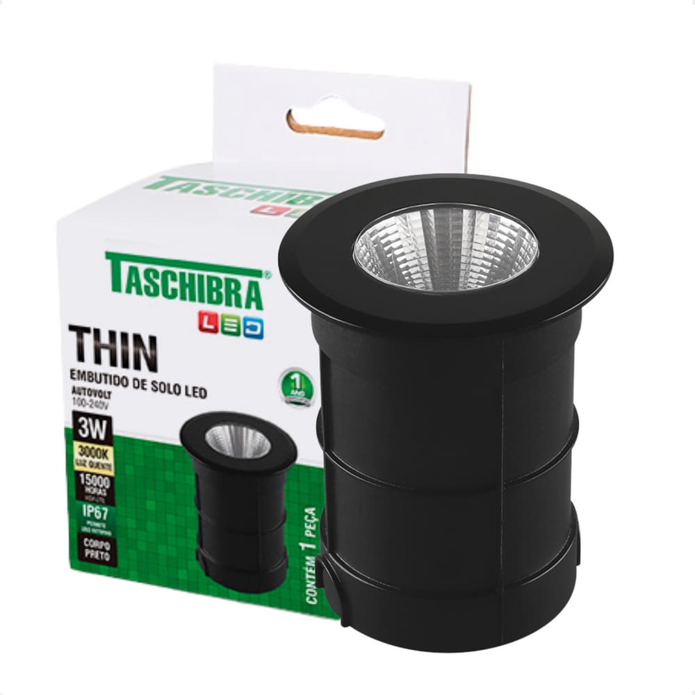 Embutido de Solo Led Taschibra Thin 3W Redondo Bivolt Preto