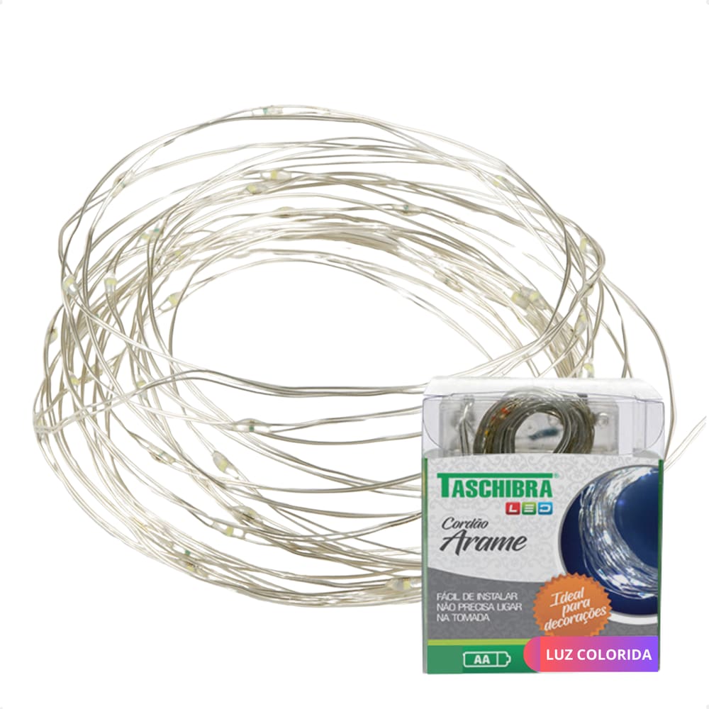 Fio de Luz Fada Cordão De Led 5m 50 Leds a Pilha Taschibra Colorida