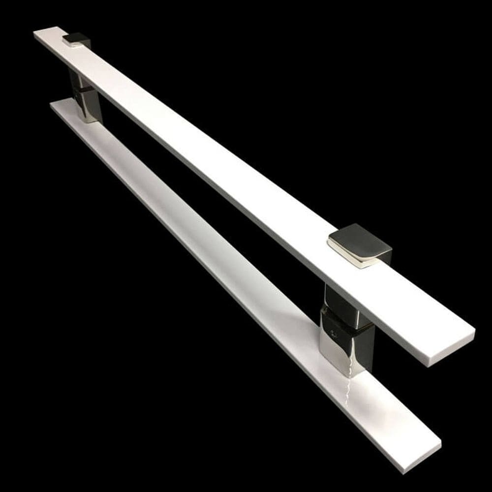 Puxador Portas Duplo Aço Inox Branco Luma 60 cm para portas: pivotantes/madeira/vidro temperado/porta alumínio e portões