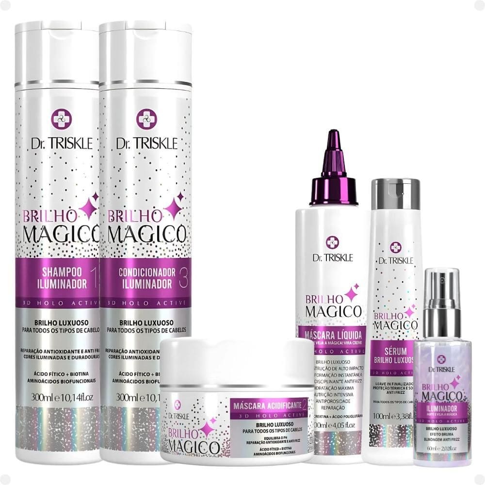 Kit Dr Triskle Brilho Mágico: Shampoo, Condicionador, Máscara, Máscara Líquida, Sérum e Iluminador