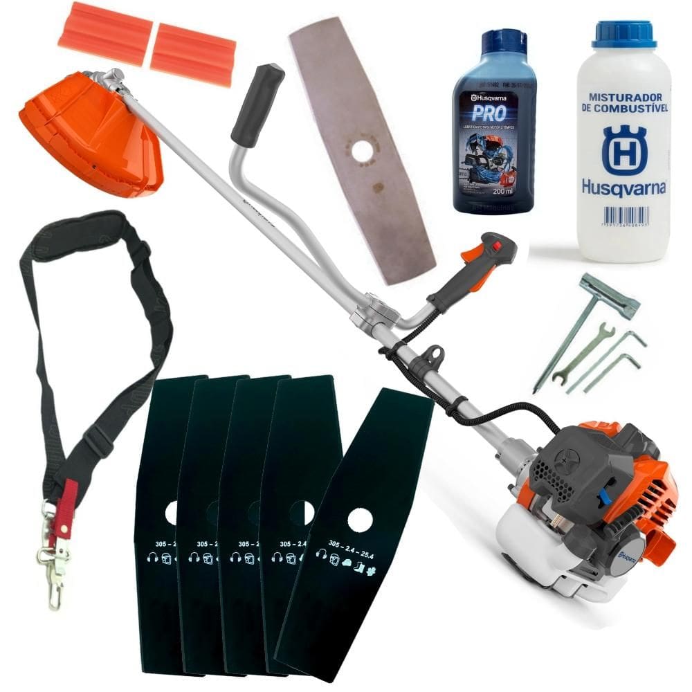 Roçadeira Husqvarna 131R Kit de Lâminas 2 Pontas e Óleo PRO