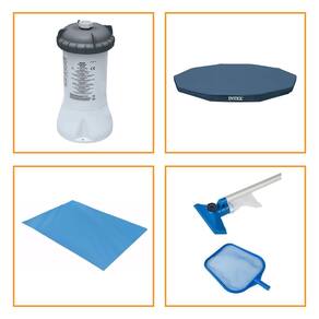 Kit Filtro 2.006 Litros/hora + Capa 366 Estrutural + Forro e Kit Limpeza Intex 220v