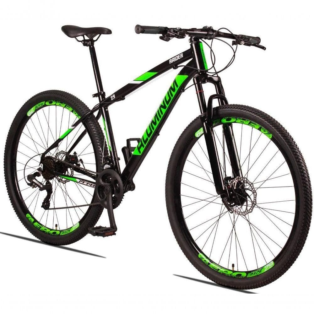 Bicicleta Aluminum Raider 24v Aro 29 Index Preto Verde
