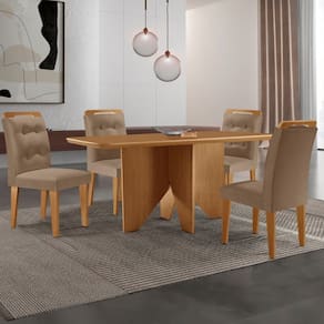Mesa De Jantar Evora 120cm MDF Canto copo e 4 Cadeiras Carol