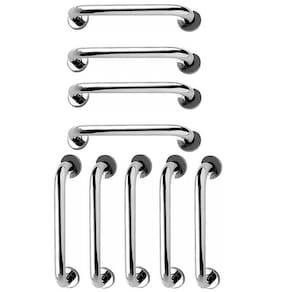 Alça de Apoio 30cm Barra Inox Kit 9 Unidades Idoso Cadeirante Banheiro Box Corrimao Suporte Acessibilidade Segurança Proteçao