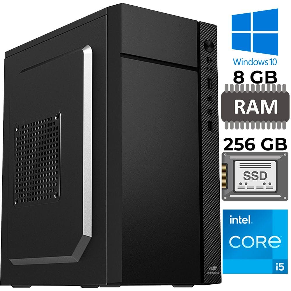 Computador Core i5-2400, Memória RAM 8GB, SSD 256GB, Gt-H61 Com Slot M2, Rede Gigabit, MT-34BK, Windows, Mousepad