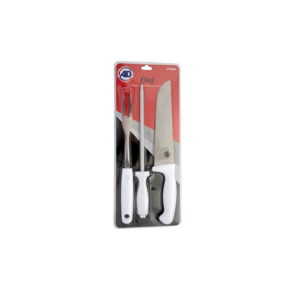 Kit De Faca, Garfo Trinchante E Chaira 3 Peças - Ad