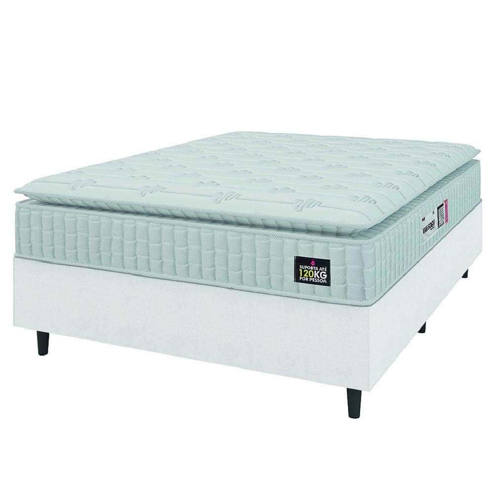 Cama Box Casal Colchão Espuma D33 Pillow Top Van Gogh 138x188x62cm Branco Hellen – Suporta Até 120 Kg Por Pessoa