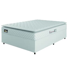 Cama Box Casal Colchão Espuma D33 Pillow Top New Millenium 138x188x57cm Branco Hellen – Suporta Até 120 Kg Por Pessoa