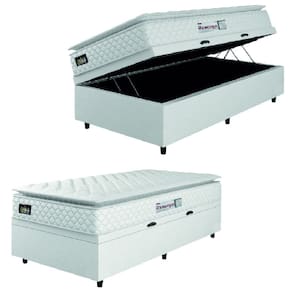 Cama Box Baú Solteiro Colchão Espuma D33 Pillow Top New Millenium 88x188x60cm Branco Hellen – Suporta Até 120 Kg Por Pessoa