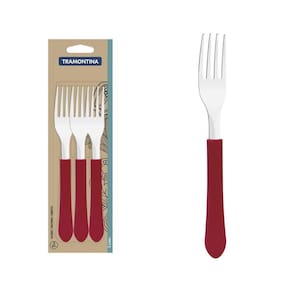Garfos De Mesa Tramontina Leme Com Laminas Em Aço Inox E Cabos De Polipropileno Vermelho 3 Peças