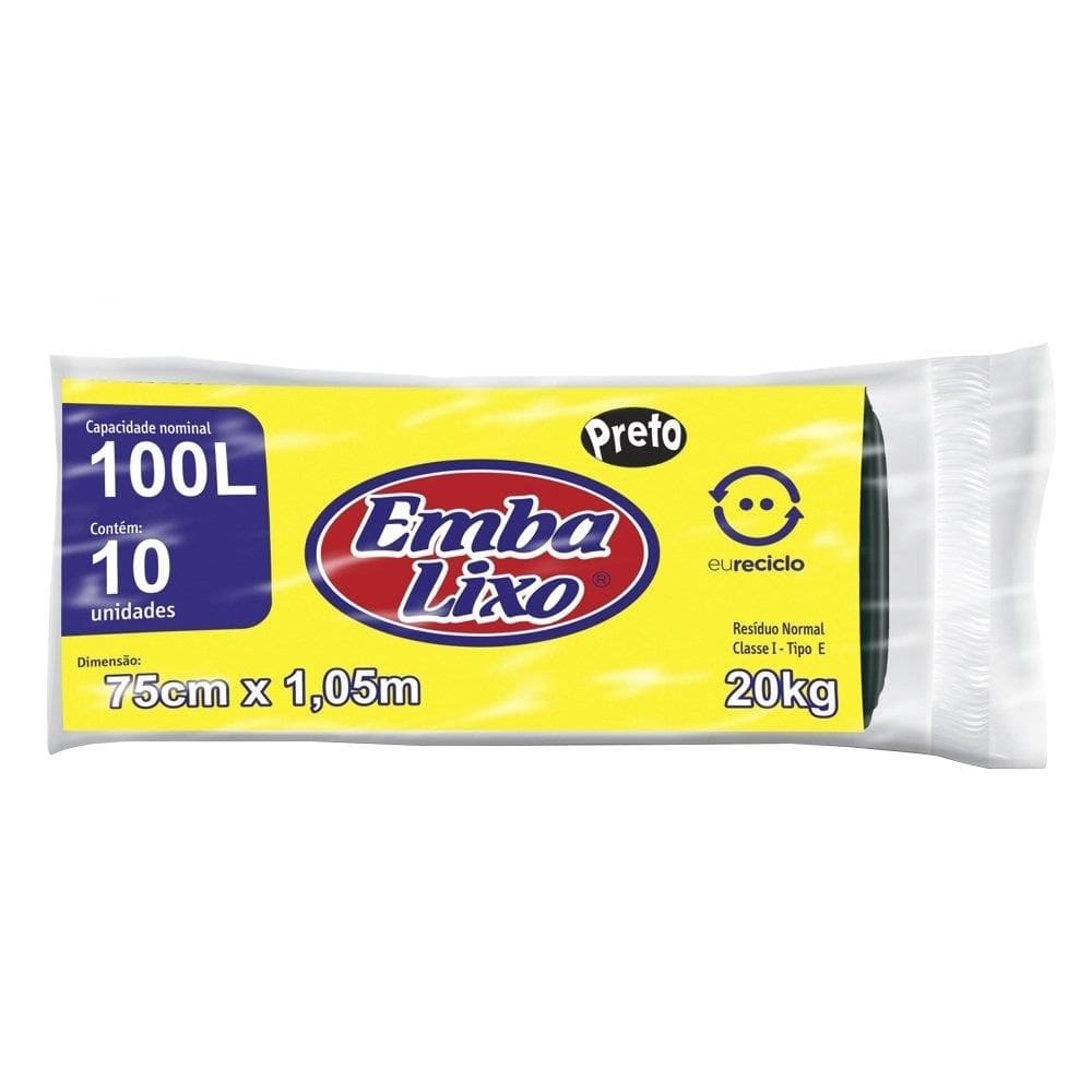 Saco para Lixo Embalixo Rolo Preto 100 Litros - Embalagem com 10 Unidades