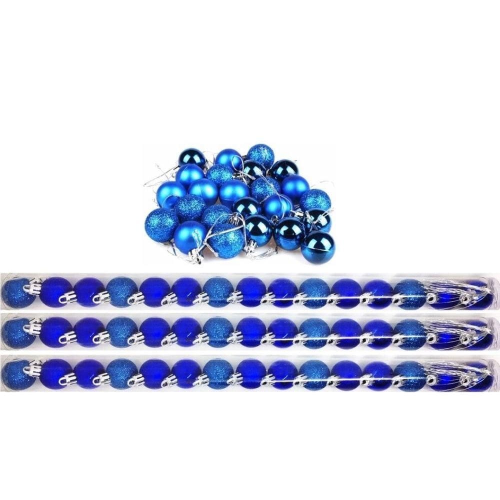 Kit 45 Bolas Natal Mista Glitter, Fosca, Lisa Azul Royal Mini 3cm - Master Christmas