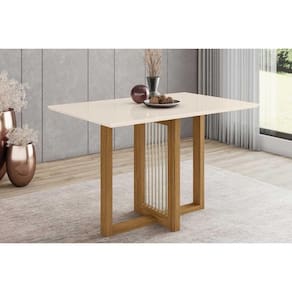 Mesa para Cozinha Natalí SC74 c/Tampo Madeirado Vidro Reto 120x80cm Nature/Off White - Henn