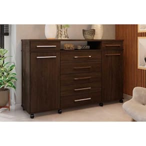 Cômoda de Quarto London c/ 2 Portas e 7 Gavetas Ébano Touch - Demóbile