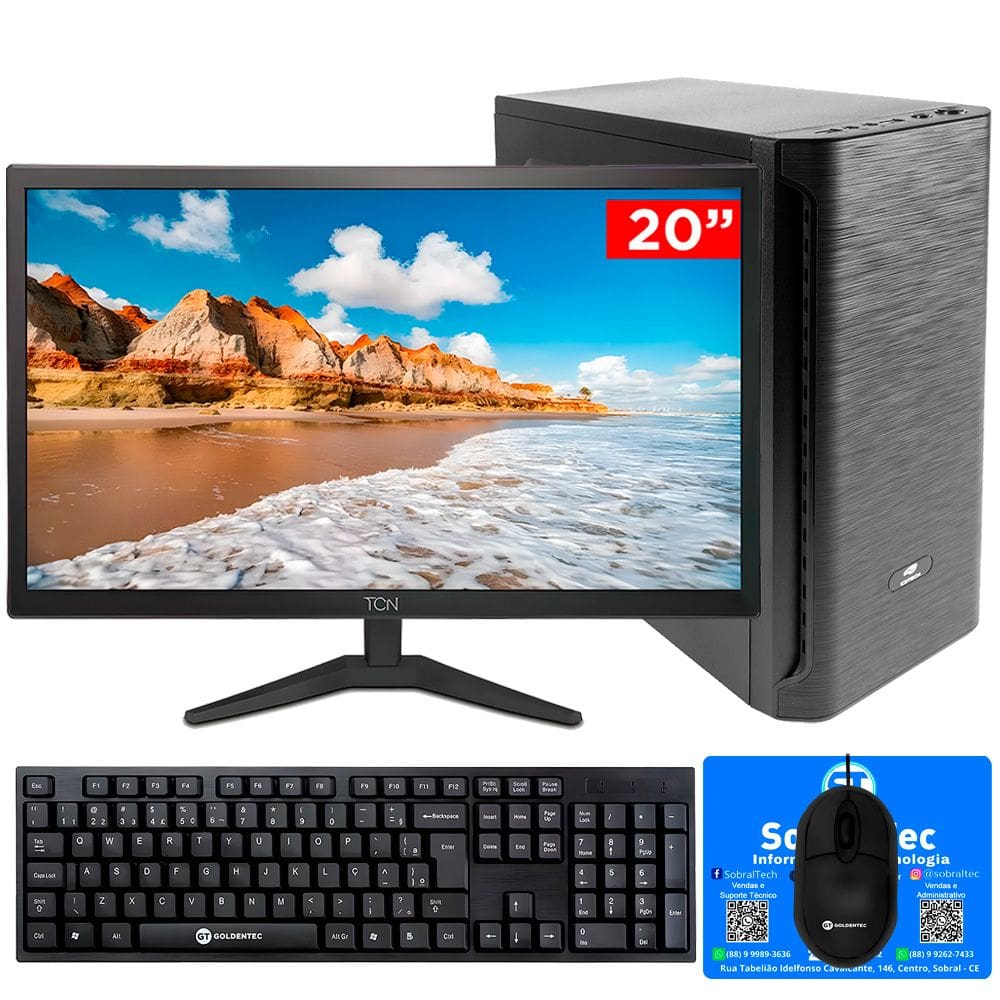 Computador Core i3-2120, 8GB, SSD 256GB, GT-H61 Slot M2, Rede Gigabit, Monitor de 20``, Teclado e Mouse, Windows
