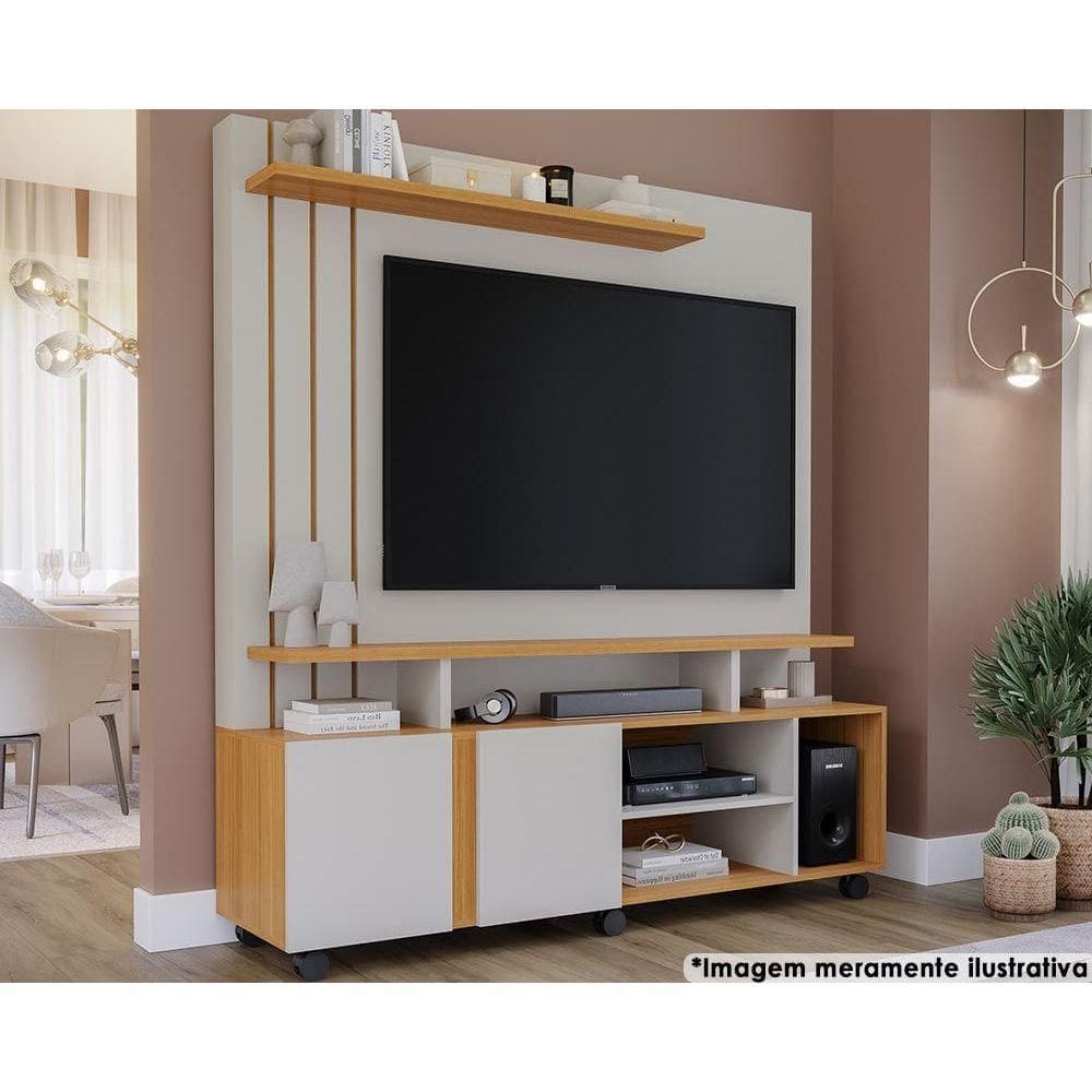 Home p/TV até 55 Pol Valência 100% MDF c/Rodízios 160x182cm Off White/Nature - Permóbili