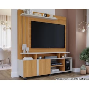 Home p/TV até 55 Pol Valência 100% MDF c/Rodízios 160x182cm Nature/Off White - Permóbili