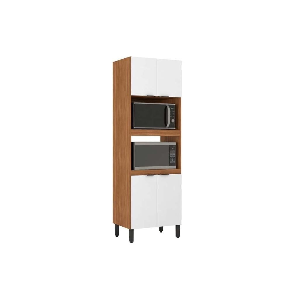 Paneleiro de Cozinha Modulado Firenze Torre Quente Duplo Forno 4 Portas 70x219 Amendola/Branco - Demóbile