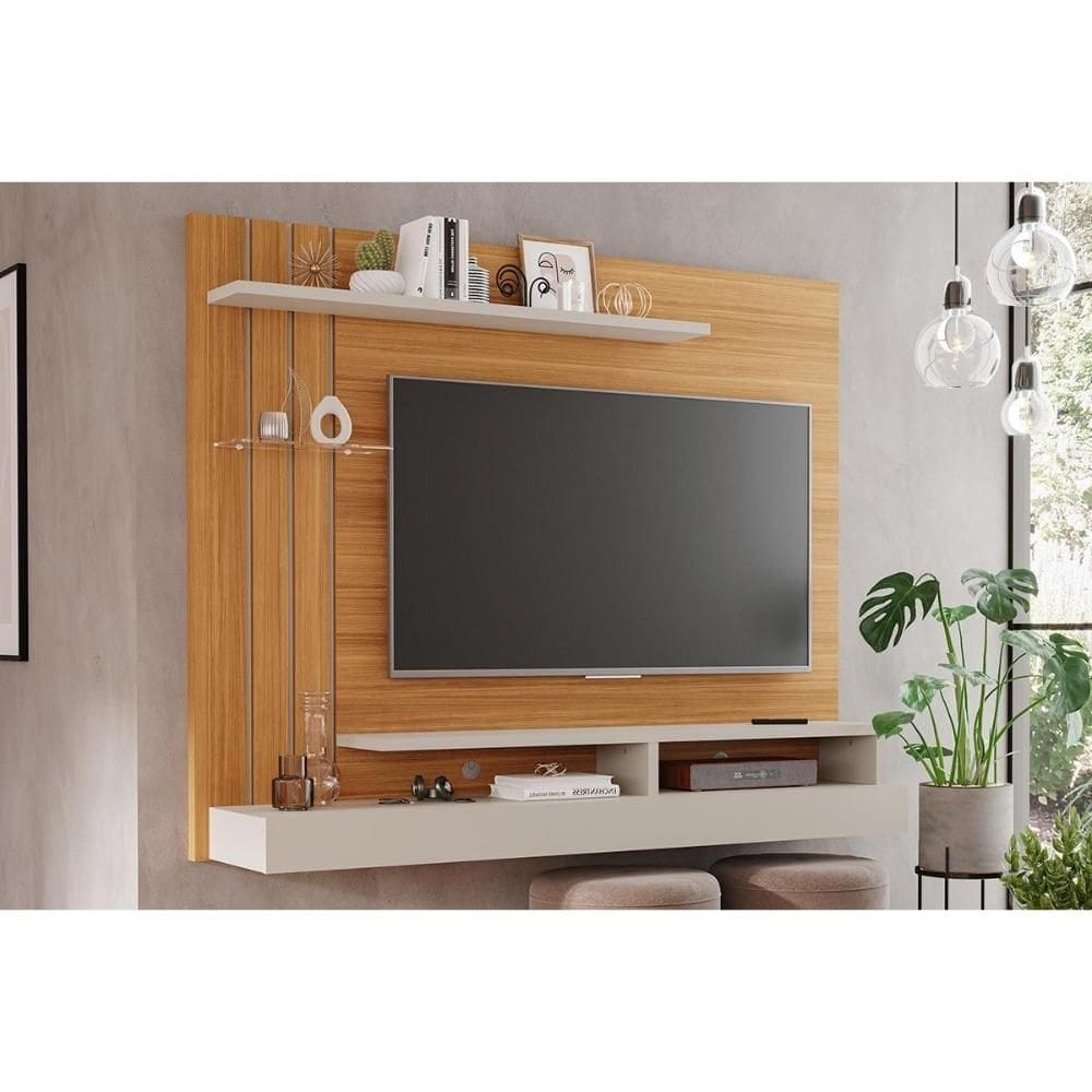Painel Home p/ TV até 50 Pol Valência c/ Prateleira e Nichos 160x135cm Nature/Off White - Permóbili