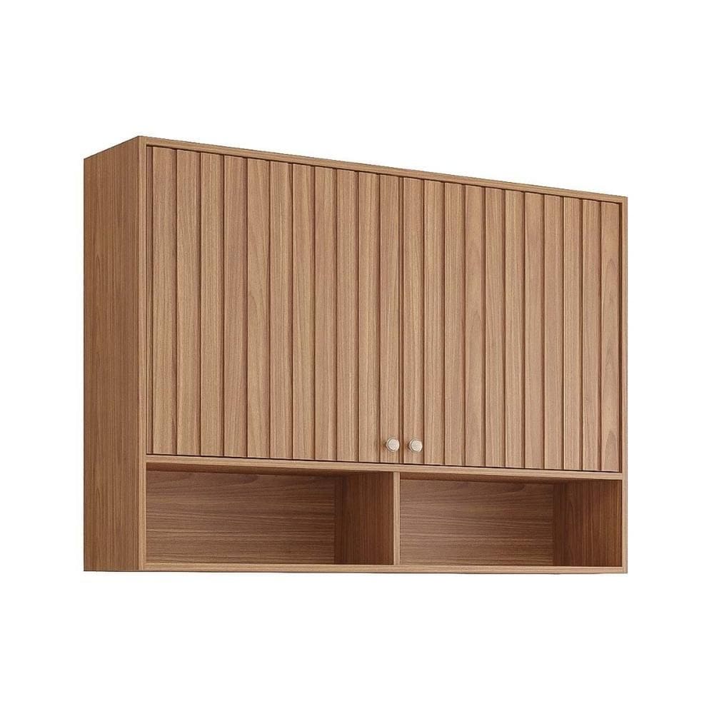 Armário Aéreo p/ Cozinha Divina c/ 2 Portas Ripadas 120 cm Freijo - MGM