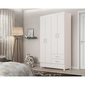Guarda Roupa Solteiro 4 Portas e 2 Gavetas Astro Flex Branco/Branco ou Rosa - Demóbile