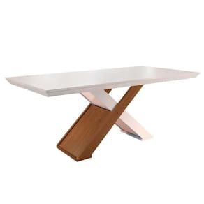 Mesa para Cozinha Imperatriz + Tampo Madeirado Vidro Reto 180x90cm Imbuia/Off White - Rufato