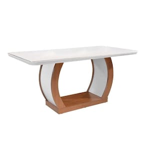 Mesa para Cozinha Jade + Tampo Madeirado Vidro Curvo 180x90cm Imbuia/Off White - Rufato