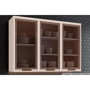 Armário Aéreo p/ Cozinha Connect c/ 3 Portas c/ Vidro 120cm Off White - Henn