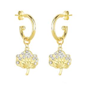 Brinco Argola com Flor do Algodão Revestido em Ouro