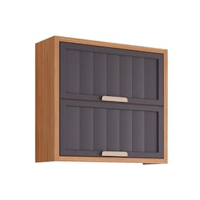 Módulo Cozinha MGM Estela Armário c/2 Portas Basculantes Ripada 80 cm Freijo/Titanium-MGM