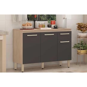 Balcão de Cozinha Modulado Dama 3 Portas e 1 Gaveta c/ Tampo 120cm Avena/Grafito - Demóbile