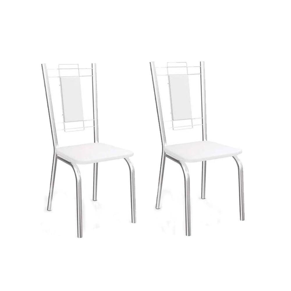 Cadeira Sala de Jantar Florença 2C005 Aço Kit 2 Uni Cromado/Courano Branco - Kappesberg