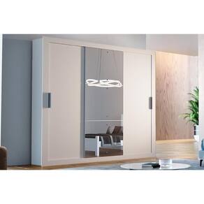 Guarda Roupa Casal 3 Portas de Correr (1 c/ Espelho) e 4 Gavetas Veneza Luxo Branco - Rufato